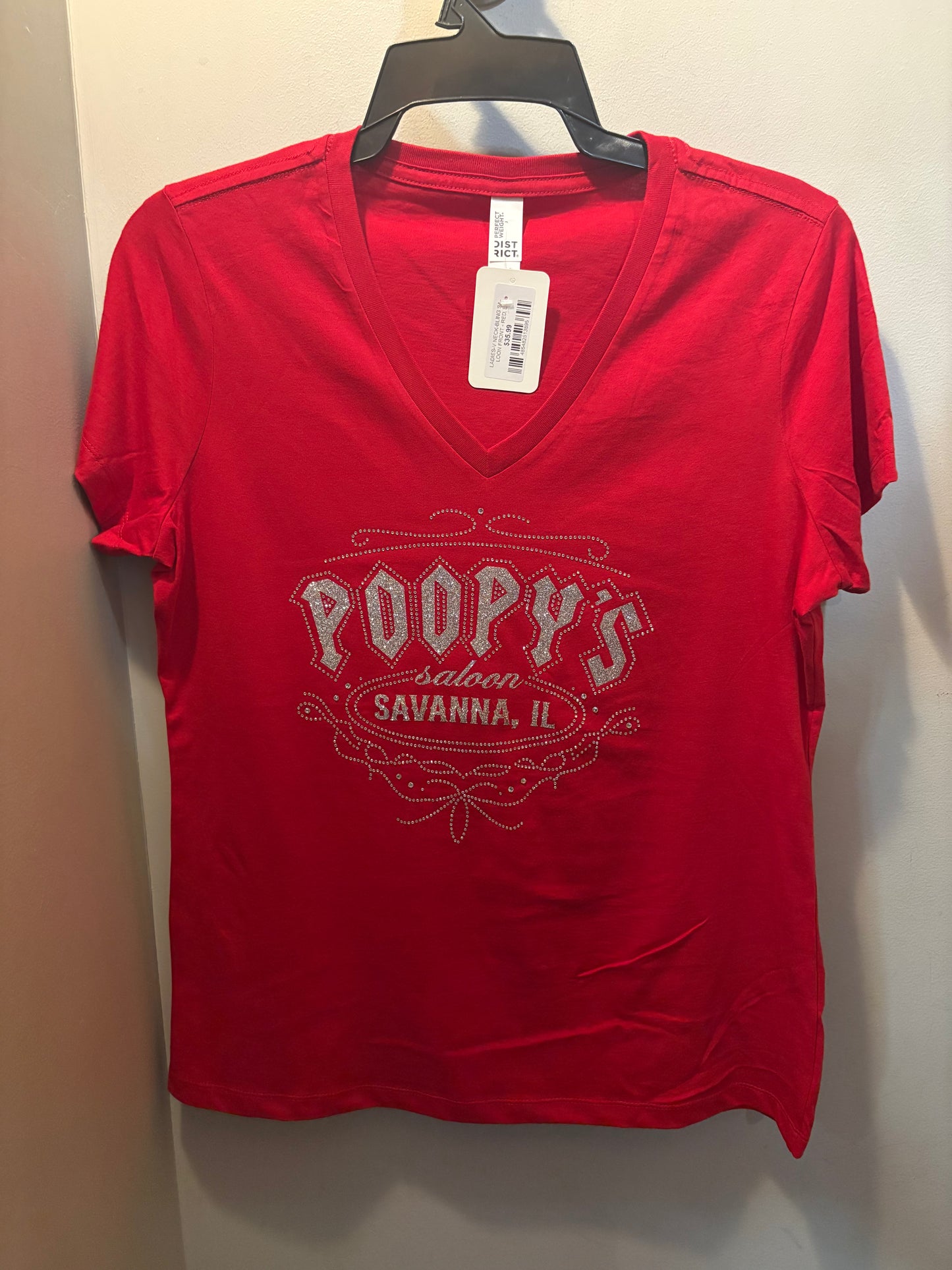 LADIES-SS-V-NECK-POOPY'S SALOON-BLING