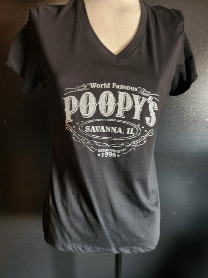 LADIES-SS-V-NECK-POOPY'S SALOON-BLING